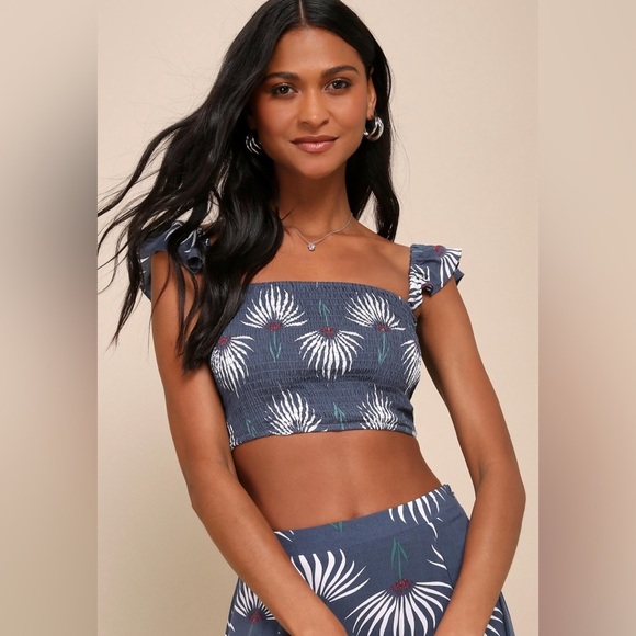 🔆 Lulus Trancoso Dusty Blue Floral Print Two-Piece Maxi Dress, Small / XS - Picture 3 of 4